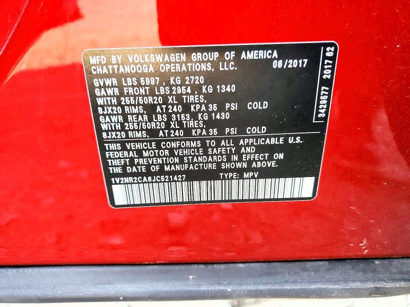 Продажа на аукционе авто 2018 Volkswagen Atlas, vin: 1V2NR2CA6JC521427, номер лота: 50238506