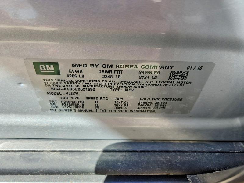 2016 Buick Encore მანქანა იყიდება აუქციონზე, vin: KL4CJASB3GB621692, აუქციონის ნომერი: 50981456