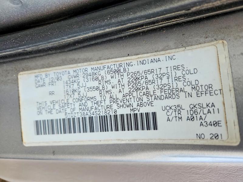 Продажа на аукционе авто 2004 Toyota Sequoia, vin: 5TDZT38A34S218210, номер лота: 49899246