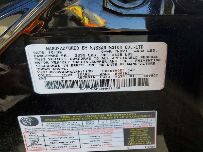 Aukcja sprzedaży 2010 Infiniti M35, vin: JN1CY0AP4AM911138, numer aukcji: 48315876