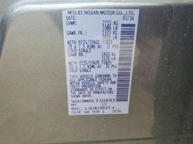 2016 Infiniti Qx60 მანქანა იყიდება აუქციონზე, vin: 5N1AL0MM4GC510493, აუქციონის ნომერი: 51236836