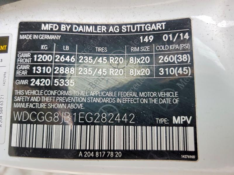50524866 :رقم المزاد ، WDCGG8JB1EG282442 vin ، 2014 Mercedes-benz Glk مزاد بيع