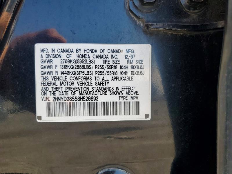 48719106 :رقم المزاد ، 2HNYD28558H520893 vin ، 2008 Acura Mdx مزاد بيع
