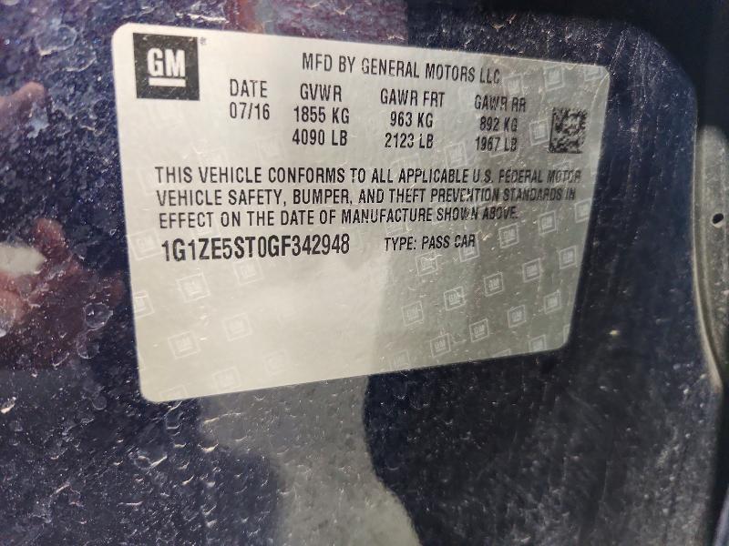 51844046 :رقم المزاد ، 1G1ZE5ST0GF342948 vin ، 2016 Chevrolet Malibu مزاد بيع