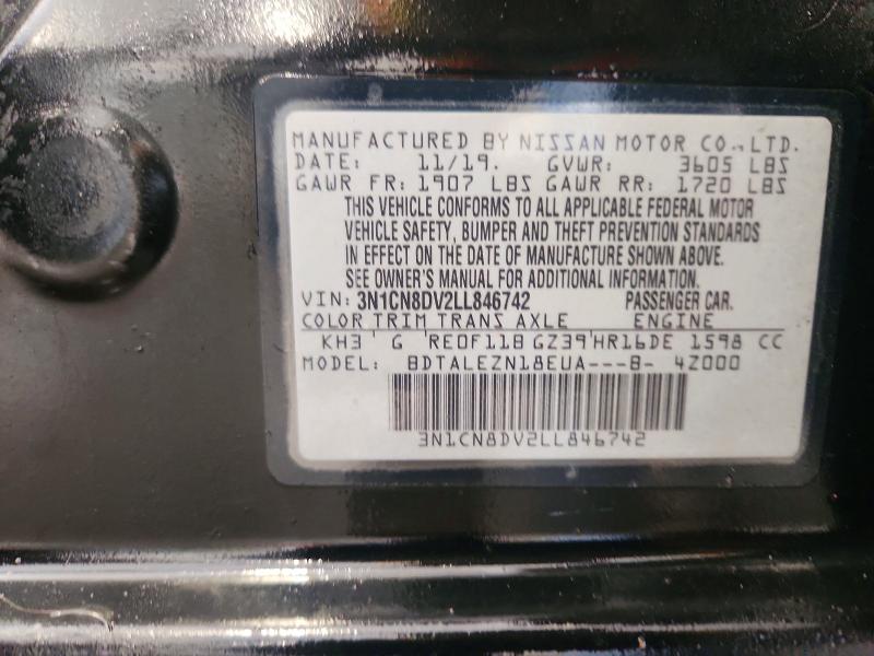 2020 Nissan Versa მანქანა იყიდება აუქციონზე, vin: 3N1CN8DV2LL846742, აუქციონის ნომერი: 51532406