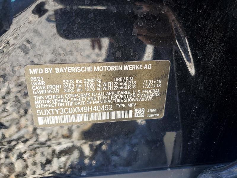 Aukcja sprzedaży 2021 Bmw X3, vin: 5UXTY3C0XM9H40452, numer aukcji: 51036136