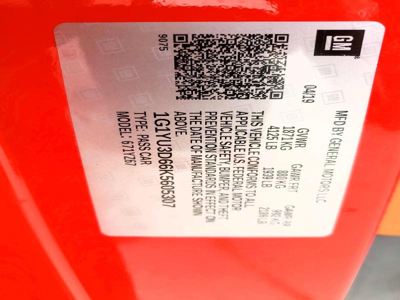 Aukcja sprzedaży 2019 Chevrolet Corvette, vin: 1G1YU3D66K5605307, numer aukcji: 49625506
