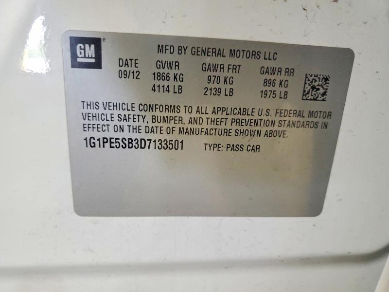 Aukcja sprzedaży 2013 Chevrolet Cruze, vin: 1G1PE5SB3D7133501, numer aukcji: 51628546