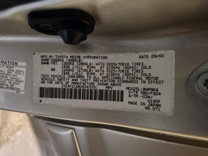 Aukcja sprzedaży 2002 Toyota Highlander, vin: JTEHF21A820043391, numer aukcji: 48284266