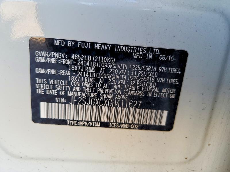 2016 Subaru Forester მანქანა იყიდება აუქციონზე, vin: JF2SJGXCXGH411627, აუქციონის ნომერი: 49107386