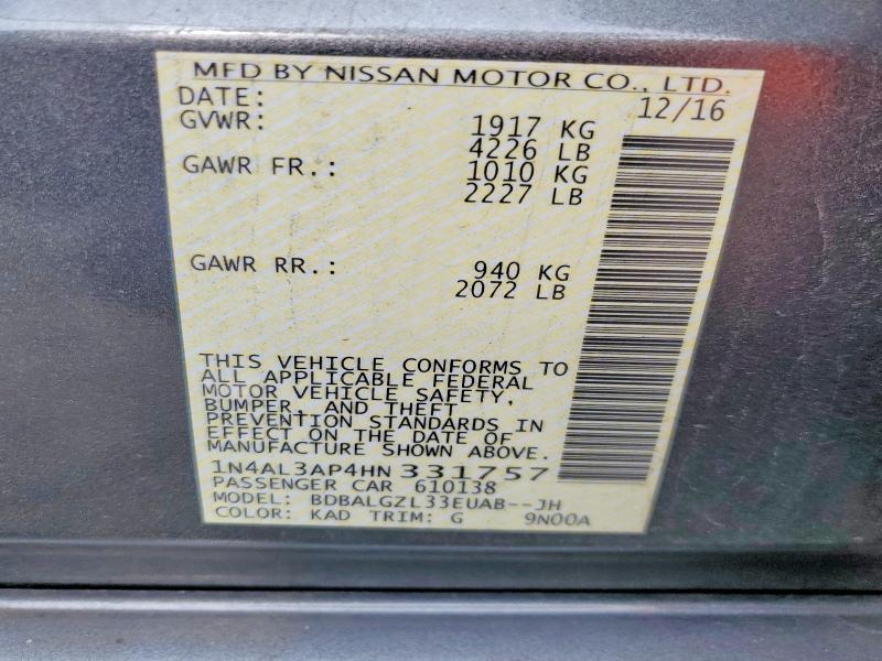 Продаж на аукціоні авто 2017 Nissan Altima, vin: 1N4AL3AP4HN331757, номер лоту: 49960126