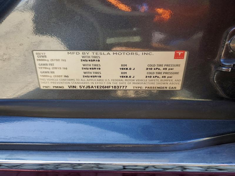 51511506 :رقم المزاد ، 5YJSA1E26HF183777 vin ، 2017 Tesla Model S مزاد بيع