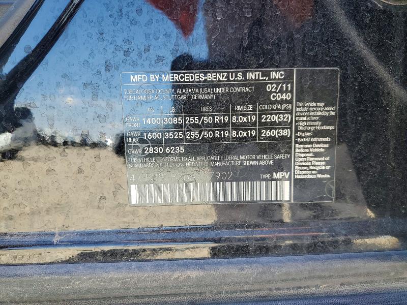 Продажа на аукционе авто 2011 Mercedes-benz Ml, vin: 4JGBB8GBXBA707902, номер лота: 49827966