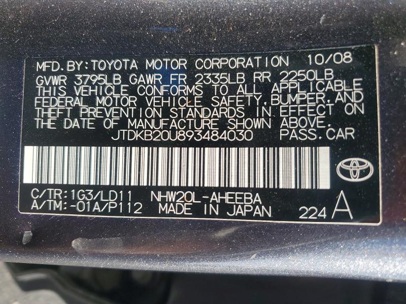 Продажа на аукционе авто 2009 Toyota Prius, vin: JTDKB20U893484030, номер лота: 51499846