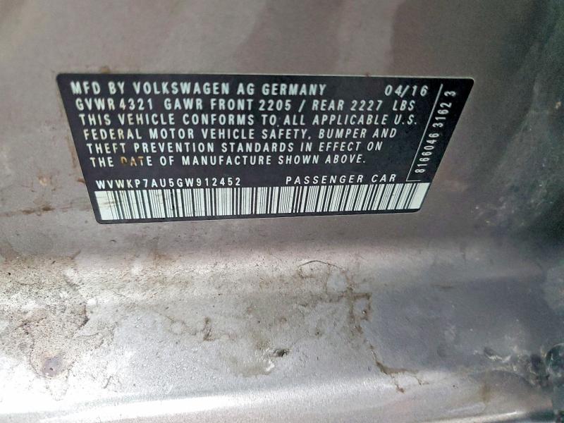 Aukcja sprzedaży 2016 Volkswagen E-golf, vin: WVWKP7AU5GW912452, numer aukcji: 50059956