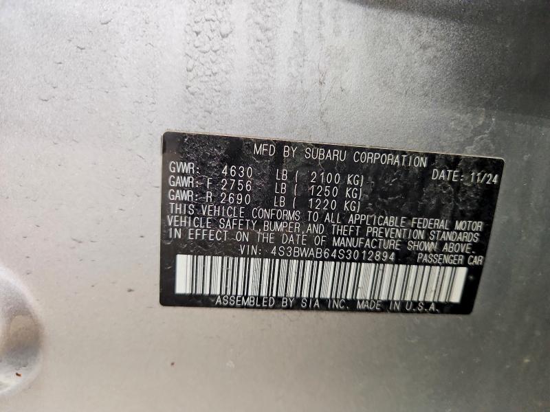 49288866 :رقم المزاد ، 4S3BWAB64S3012894 vin ، 2025 Subaru Legacy مزاد بيع