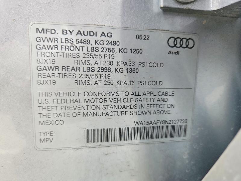 50613986 :رقم المزاد ، WA15AAFY8N2127736 vin ، 2022 Audi Q5 مزاد بيع