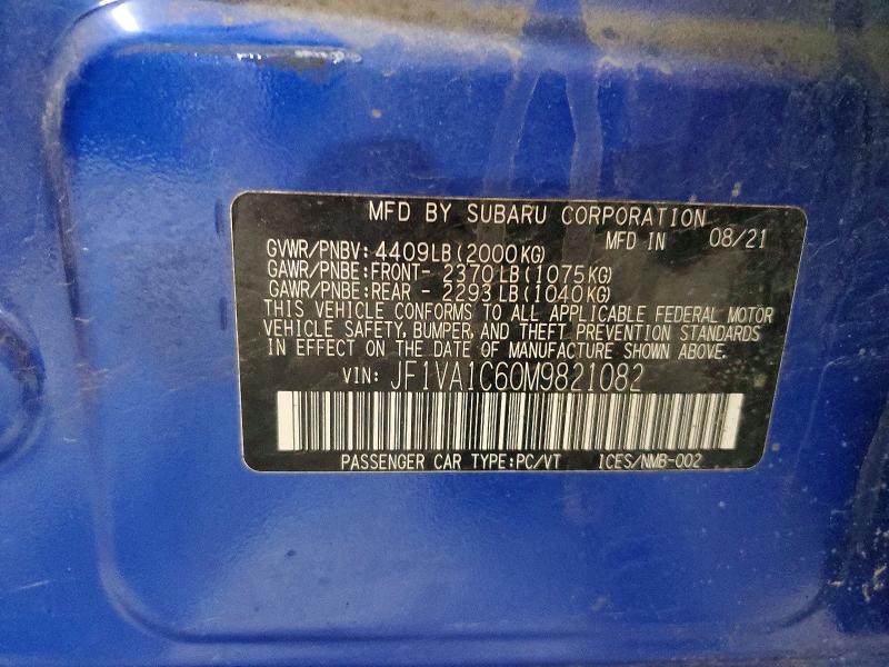 Продаж на аукціоні авто 2021 Subaru Wrx, vin: JF1VA1C60M9821082, номер лоту: 49712596