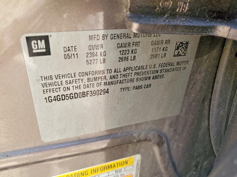 50180616 :رقم المزاد ، 1G4GD5GD0BF390294 vin ، 2011 Buick Lacrosse مزاد بيع
