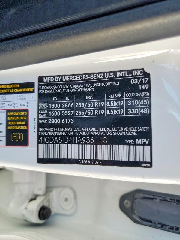 Aukcja sprzedaży 2017 Mercedes-benz Gle, vin: 4JGDA5JB4HA936118, numer aukcji: 51567126