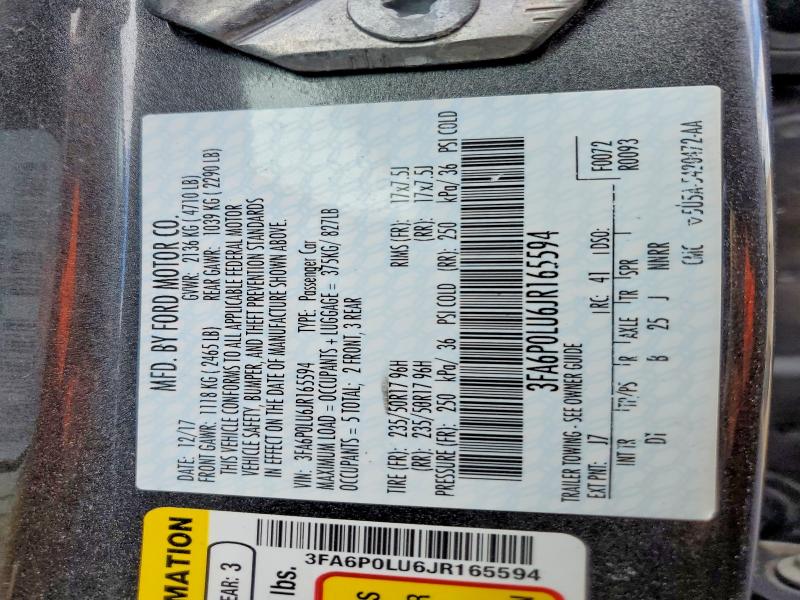 Aukcja sprzedaży 2018 Ford Fusion, vin: 3FA6P0LU6JR165594, numer aukcji: 51589986