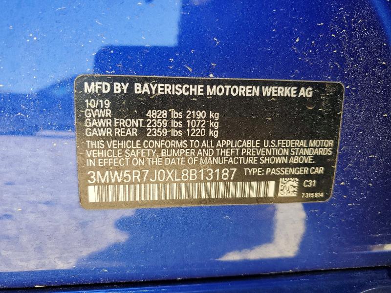 2020 Bmw 330xi მანქანა იყიდება აუქციონზე, vin: 3MW5R7J0XL8B13187, აუქციონის ნომერი: 48231946