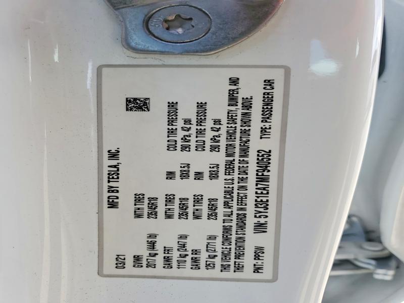 Aukcja sprzedaży 2021 Tesla Model 3, vin: 5YJ3E1EA7MF940552, numer aukcji: 48420206