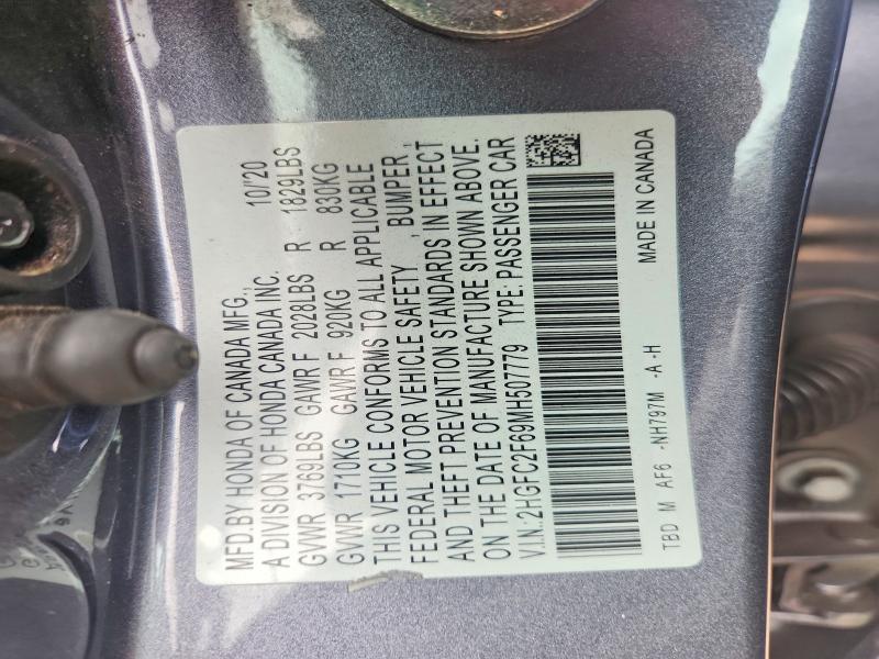 Продаж на аукціоні авто 2021 Honda Civic, vin: 2HGFC2F69MH507779, номер лоту: 48804206