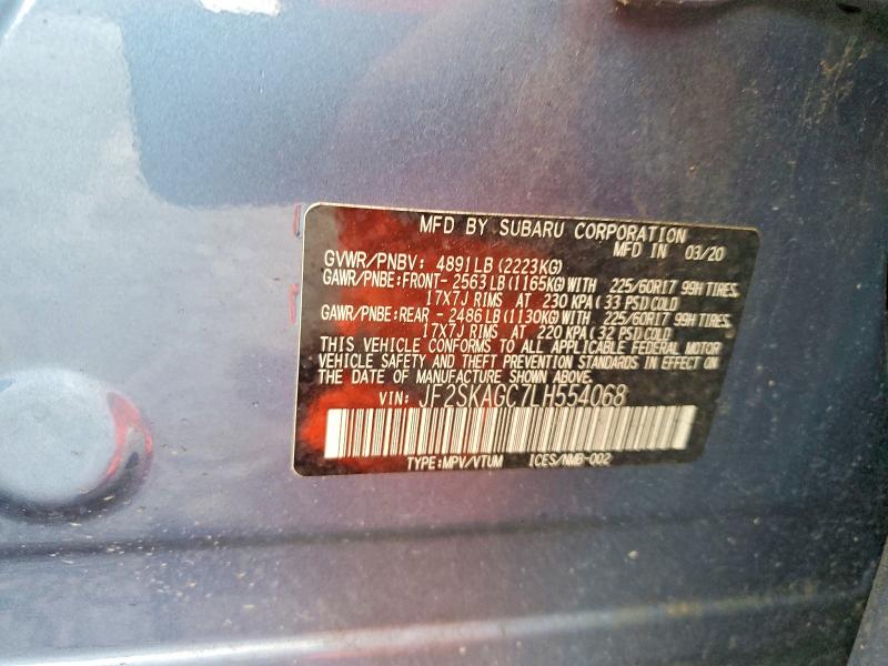 2020 Subaru Forester მანქანა იყიდება აუქციონზე, vin: JF2SKAGC7LH554068, აუქციონის ნომერი: 50679496