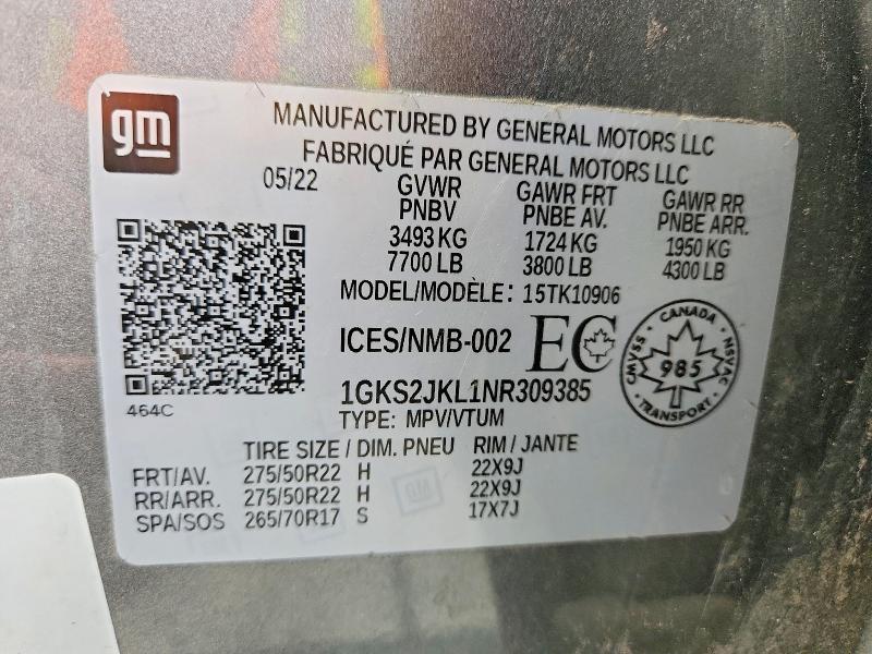 Продажа на аукционе авто 2022 Gmc Yukon Xl, vin: 1GKS2JKL1NR309385, номер лота: 49763636