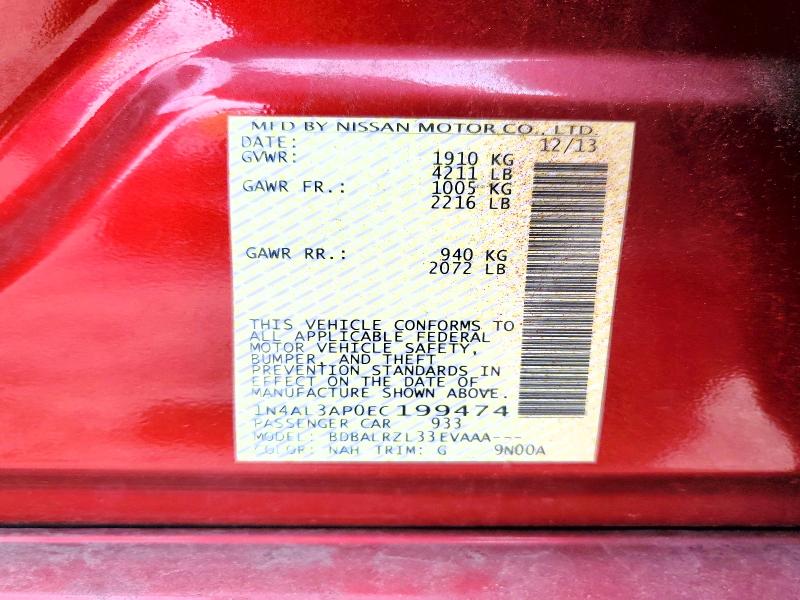 2014 Nissan Altima მანქანა იყიდება აუქციონზე, vin: 1N4AL3AP0EC199474, აუქციონის ნომერი: 48843356