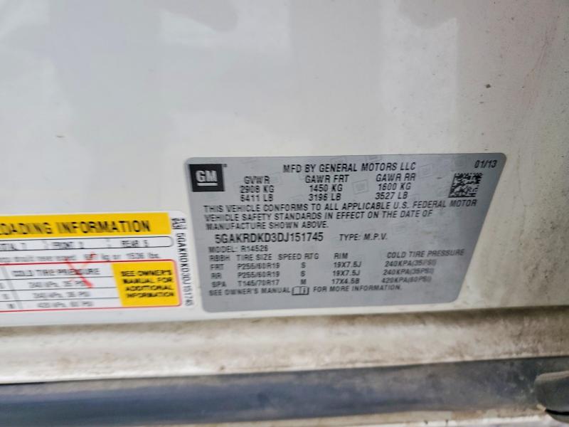 2013 Buick Enclave მანქანა იყიდება აუქციონზე, vin: 5GAKRDKD3DJ151745, აუქციონის ნომერი: 49500176