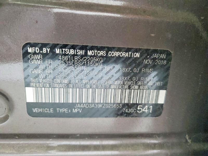 Aukcja sprzedaży 2019 Mitsubishi Outlander, vin: JA4AD3A39KZ025653, numer aukcji: 51257326
