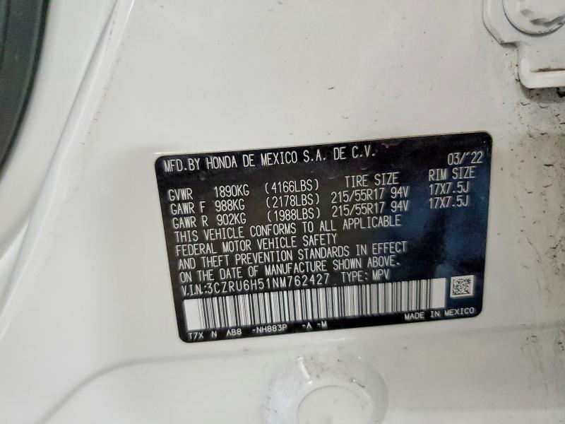 49920536 :رقم المزاد ، 3CZRU6H51NM762427 vin ، 2022 Honda Hr-v مزاد بيع