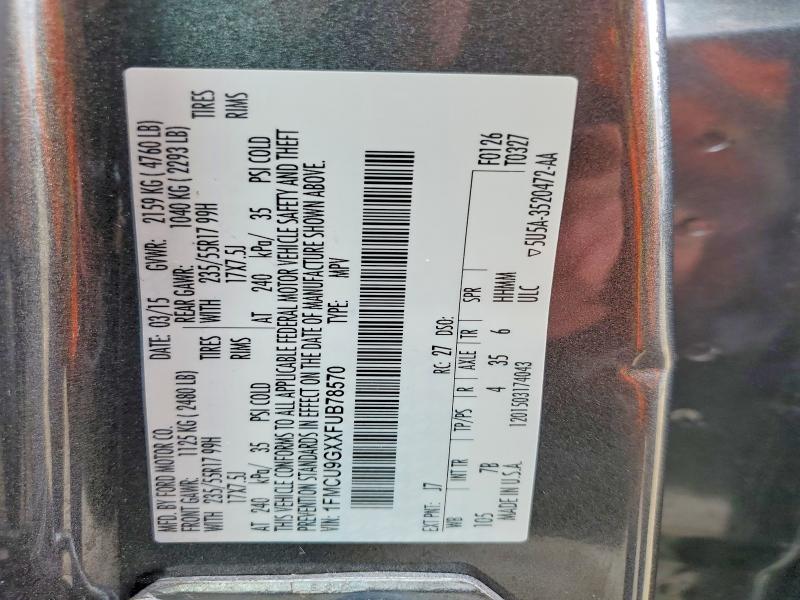 2015 Ford Escape მანქანა იყიდება აუქციონზე, vin: 1FMCU9GXXFUB78570, აუქციონის ნომერი: 49175576