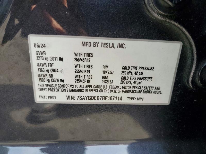 Aukcja sprzedaży 2024 Tesla Model Y, vin: 7SAYGDED7RF107114, numer aukcji: 48528136