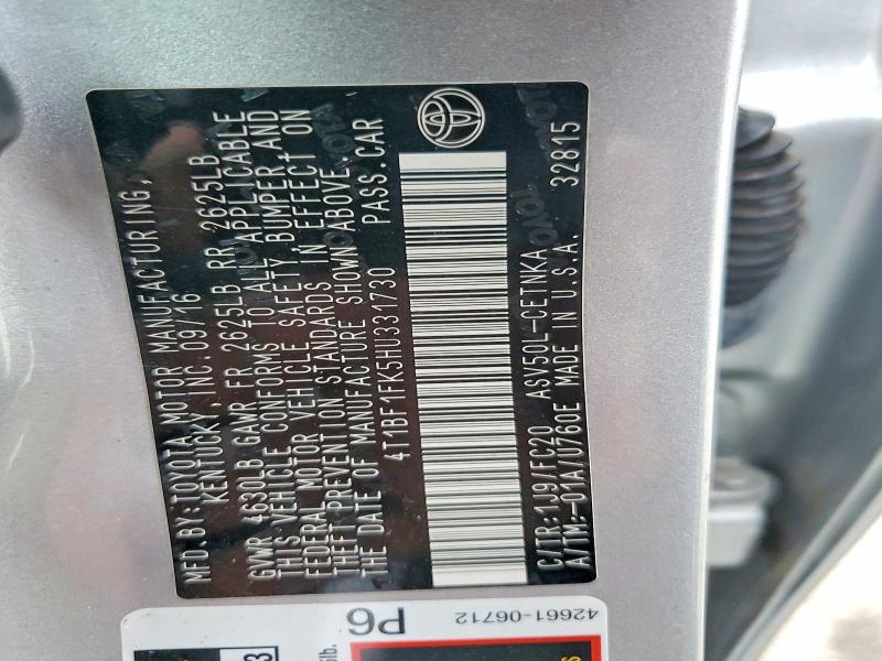 49056076 :رقم المزاد ، 4T1BF1FK5HU331730 vin ، 2017 Toyota Camry مزاد بيع