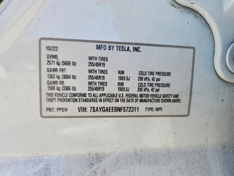 Продаж на аукціоні авто 2022 Tesla Model Y, vin: 7SAYGAEE8NF572311, номер лоту: 48635236