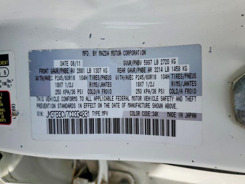 50142176 :رقم المزاد ، JM3TB3CV7C0334831 vin ، 2012 Mazda Cx-9 مزاد بيع