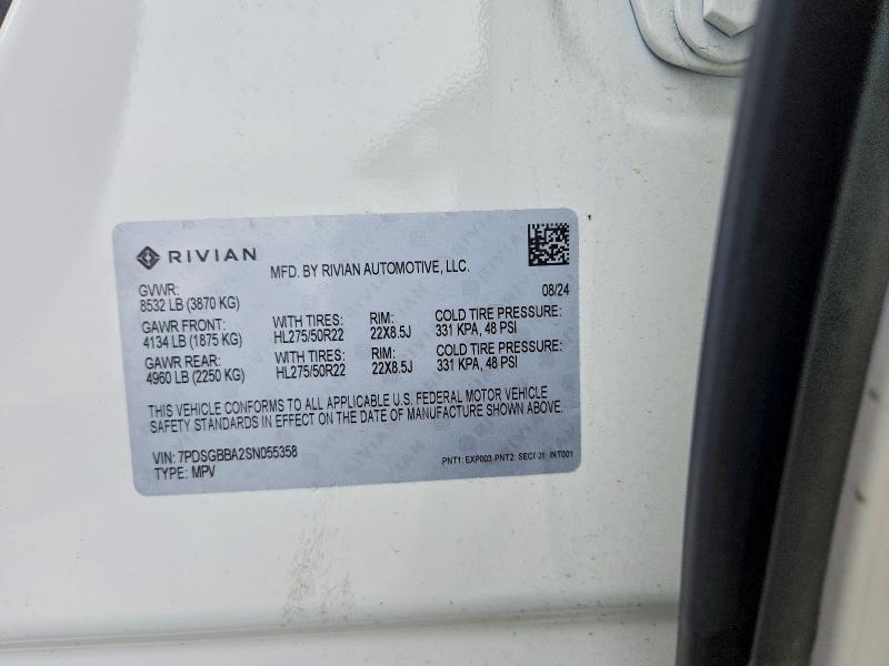 Продажа на аукционе авто 2025 Rivian R1s, vin: 7PDSGBBA2SN055358, номер лота: 49582516
