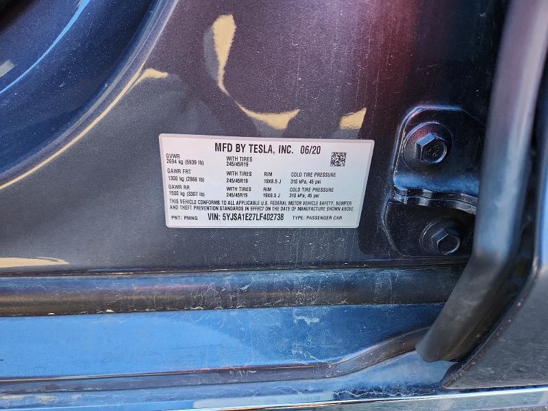 Продаж на аукціоні авто 2020 Tesla Model S, vin: 5YJSA1E27LF402738, номер лоту: 48015026