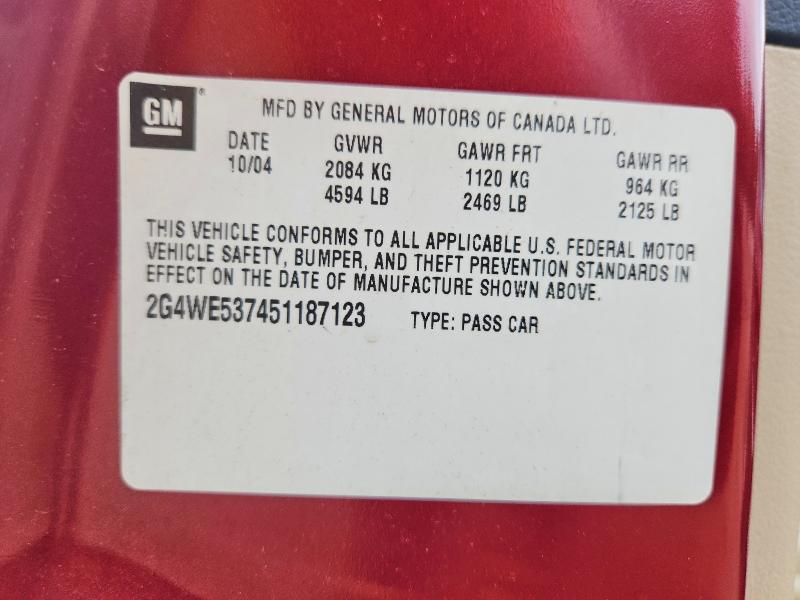 2005 Buick Lacrosse მანქანა იყიდება აუქციონზე, vin: 2G4WE537451187123, აუქციონის ნომერი: 49702546