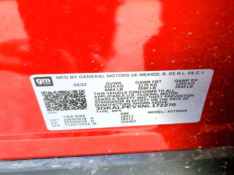 Aukcja sprzedaży 2022 Gmc Terrain, vin: 3GKALPEVXNL172270, numer aukcji: 49073026