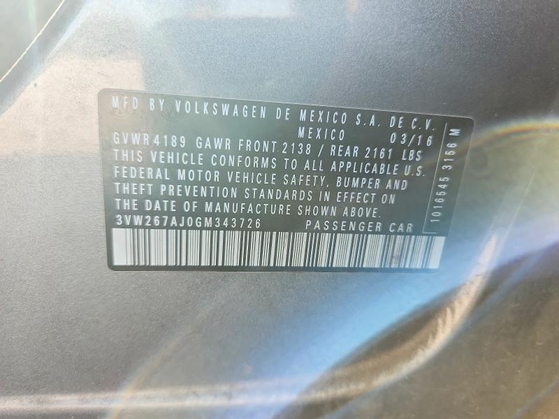 50448006 :رقم المزاد ، 3VW267AJ0GM343726 vin ، 2016 Volkswagen Jetta مزاد بيع