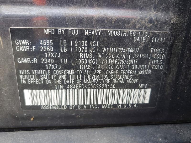 Aukcja sprzedaży 2012 Subaru Outback, vin: 4S4BRDKC5C2228450, numer aukcji: 46718136