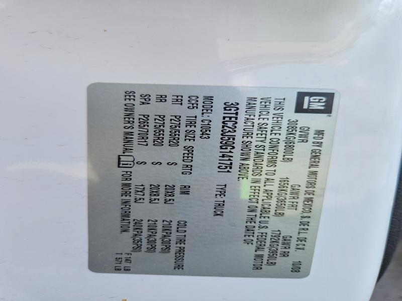Aukcja sprzedaży 2009 Gmc Sierra, vin: 3GTEC23J59G141751, numer aukcji: 50299206