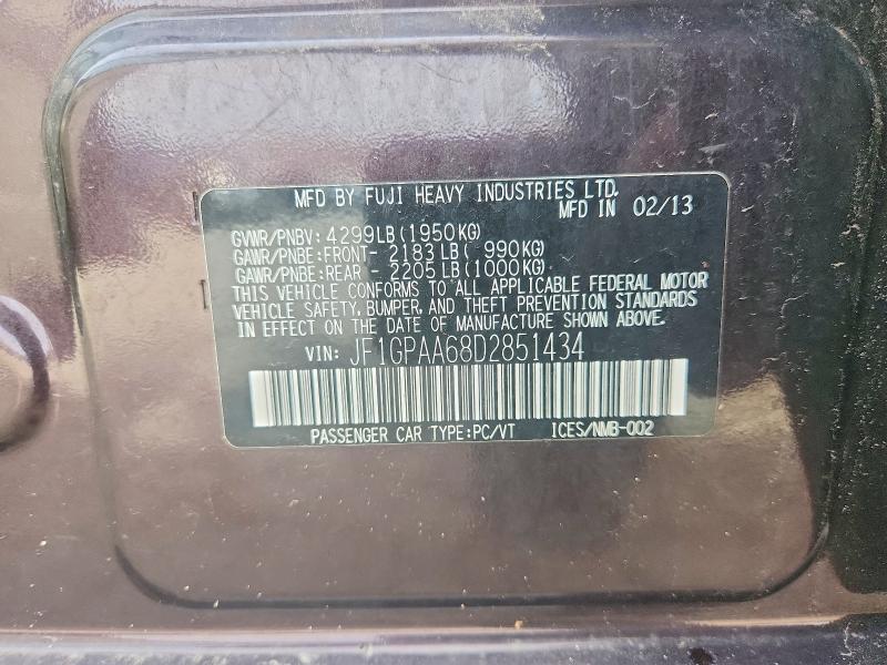 Aukcja sprzedaży 2013 Subaru Impreza, vin: JF1GPAA68D2851434, numer aukcji: 48498326
