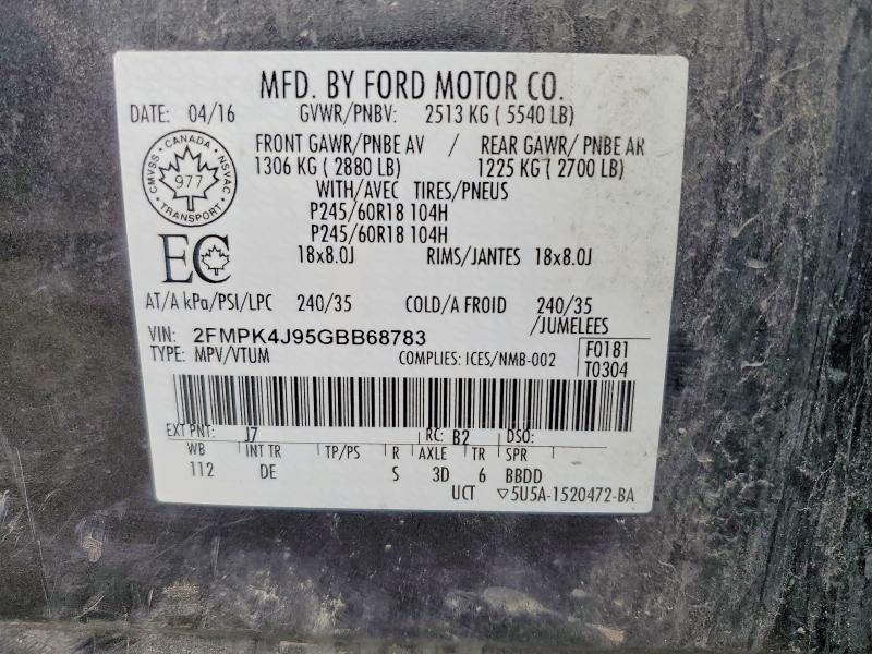 2016 Ford Edge მანქანა იყიდება აუქციონზე, vin: 2FMPK4J95GBB68783, აუქციონის ნომერი: 49280956