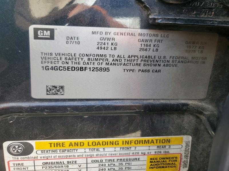 Auction sale of the 2011 Buick Lacrosse, vin: 1G4GC5ED9BF125895, lot number: 50082816