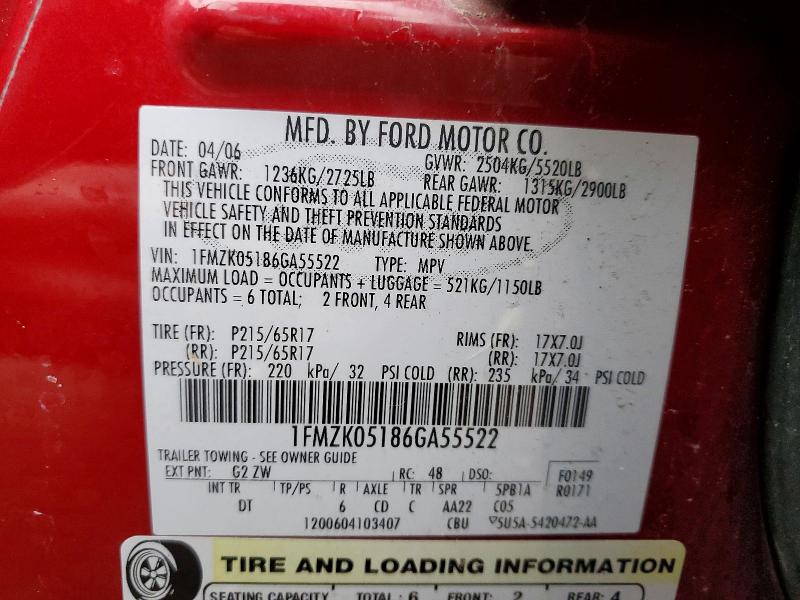 Aukcja sprzedaży 2006 Ford Freestyle, vin: 1FMZK05186GA55522, numer aukcji: 51355246